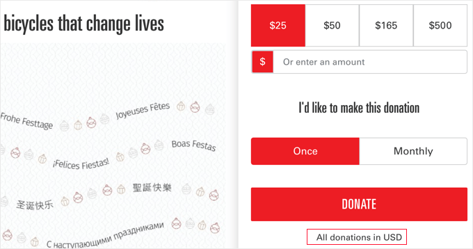 Clearly Showing Donation Currency
