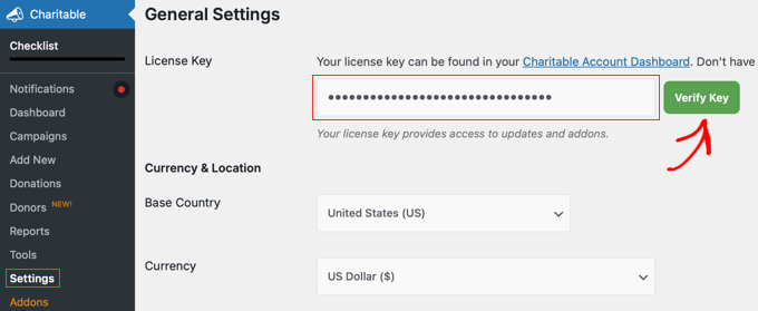 Entering Your WP Charitable License Key
