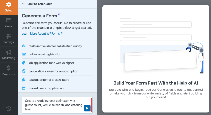 Building a Form Using an AI Prompt in WPForms