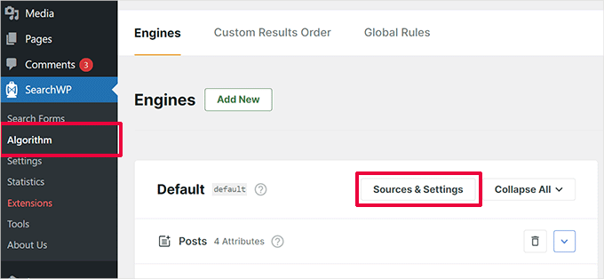 Search sources and settings Search sources and settings