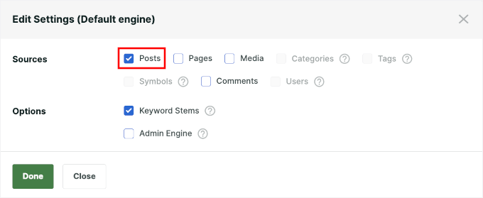 Choosing the Posts attribute Choosing the Posts attribute