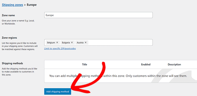 Click the Add Shipping Method button