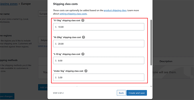 Add cost for different shipping classes