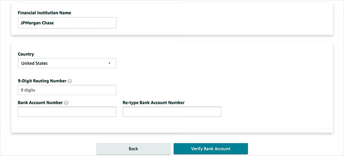 Provide bank information Provide bank information
